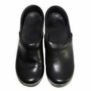 Women's Black Slip-On Leather Clogs